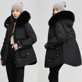 Women's Waist-tight Slimming Hooded Big Fur Collar Thermal Cotton-padded Clothes